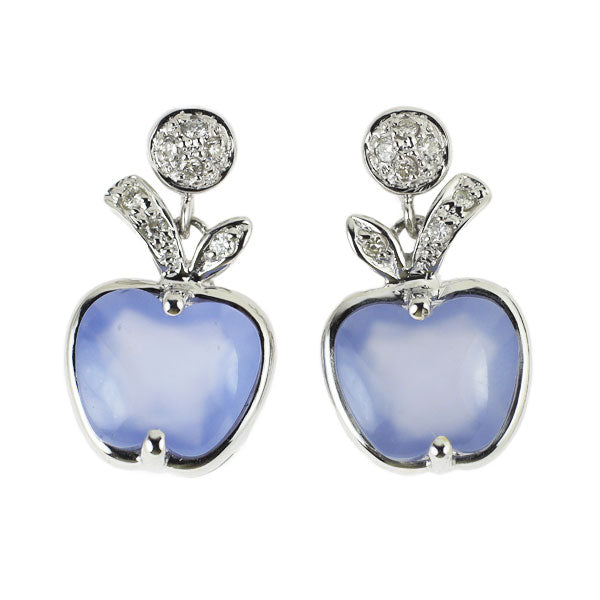 K18WG カルセドニー ダイヤモンド ピアス アップル 林檎 りんご リンゴ