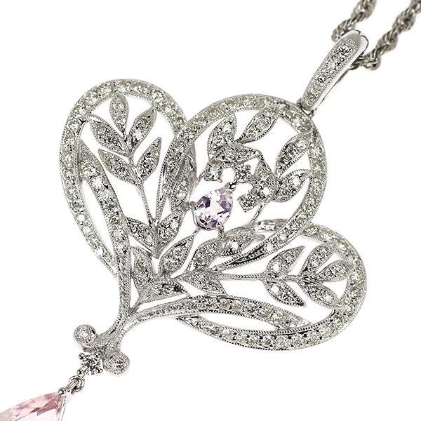 K18WG モルガナイト ダイヤモンド ペンダントネックレス 3.82ct D1.21ct M0.19ct