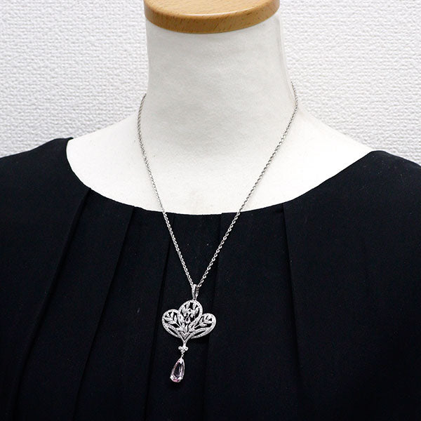 K18WG モルガナイト ダイヤモンド ペンダントネックレス 3.82ct D1.21ct M0.19ct