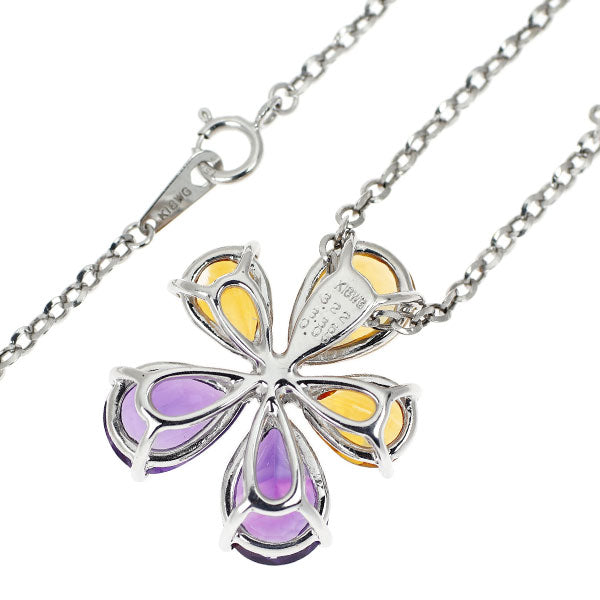 K18WG シトリン/アメジスト ダイヤモンド ペンダントネックレス 6.58ct D0.05ct フラワー