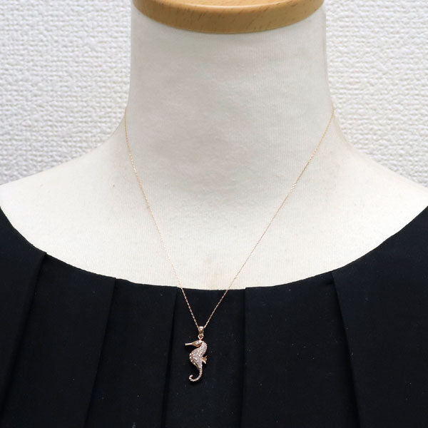 K18PG ダイヤモンド ペンダントネックレス 0.32ct タツノオトシゴ