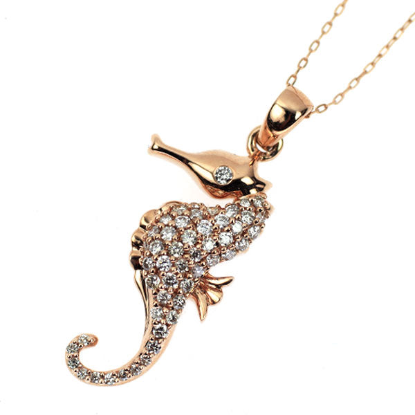 K18PG ダイヤモンド ペンダントネックレス 0.32ct タツノオトシゴ