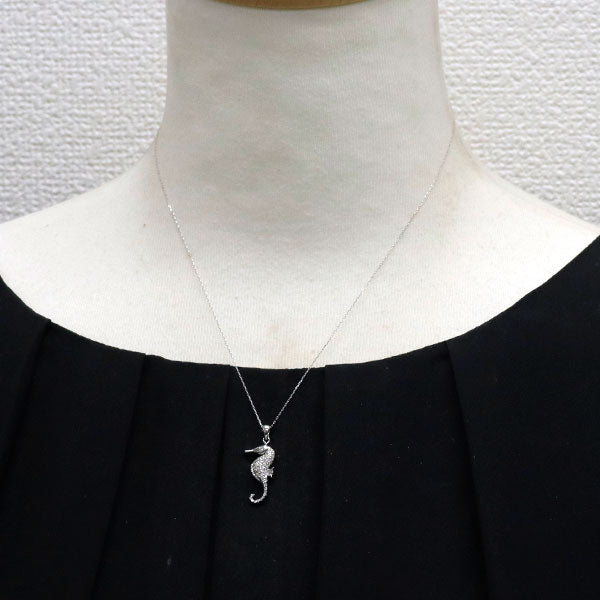 K18WG ダイヤモンド ペンダントネックレス 0.33ct タツノオトシゴ