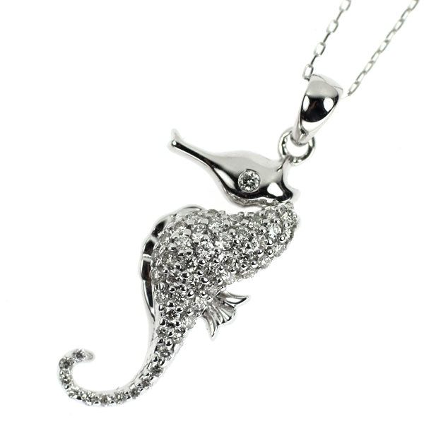 K18WG ダイヤモンド ペンダントネックレス 0.33ct タツノオトシゴ