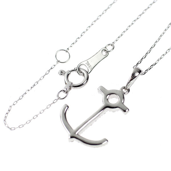K18WG ダイヤモンド ペンダントネックレス 0.13ct 錨 いかり アンカー