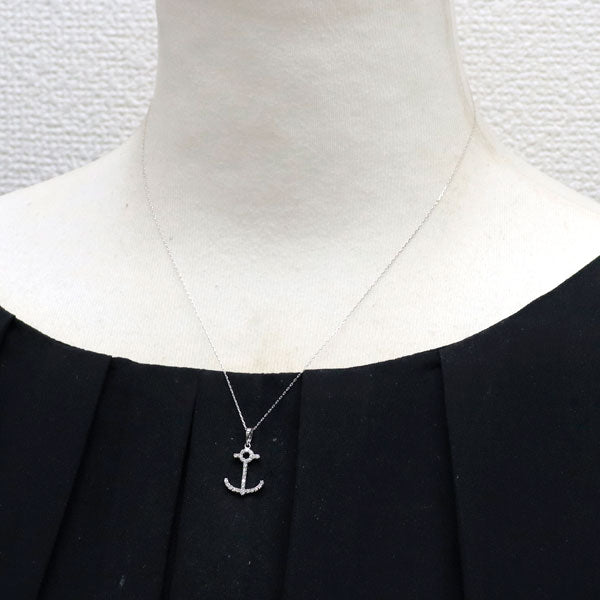 K18WG ダイヤモンド ペンダントネックレス 0.13ct 錨 いかり アンカー