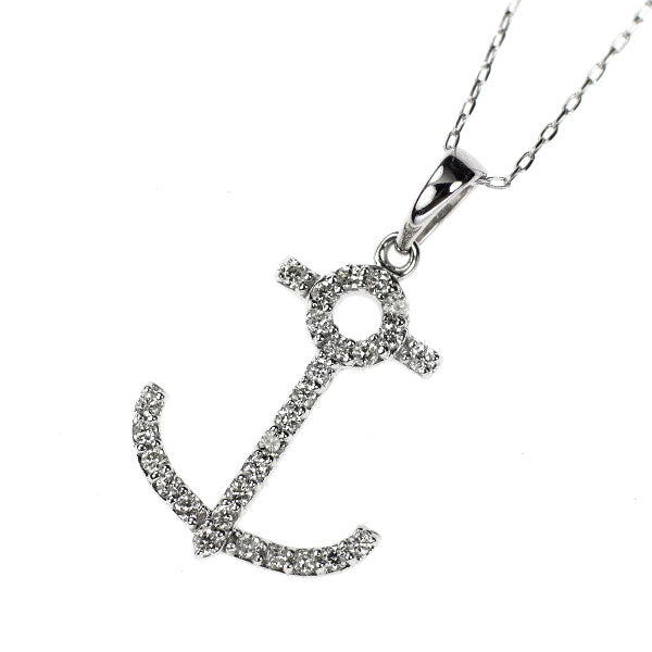K18WG ダイヤモンド ペンダントネックレス 0.13ct 錨 いかり アンカー