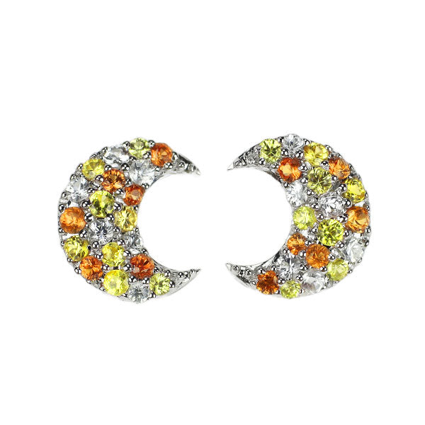 K18WG マルチカラー サファイア ピアス 0.38ct 月