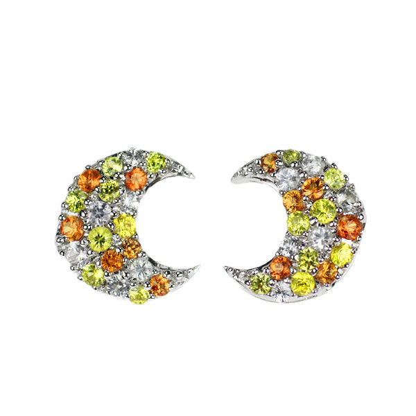 K18WG マルチカラー サファイア ピアス 0.38ct 月