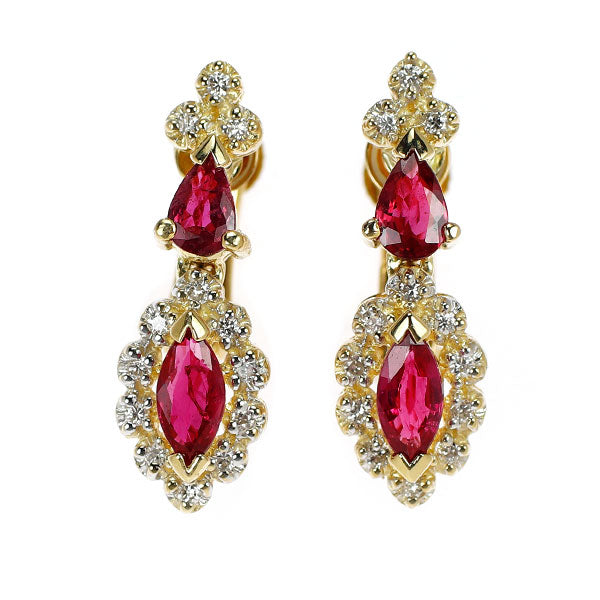 K18YG/WG ルビー ダイヤモンド イヤリング 1.05ct D0.18ct