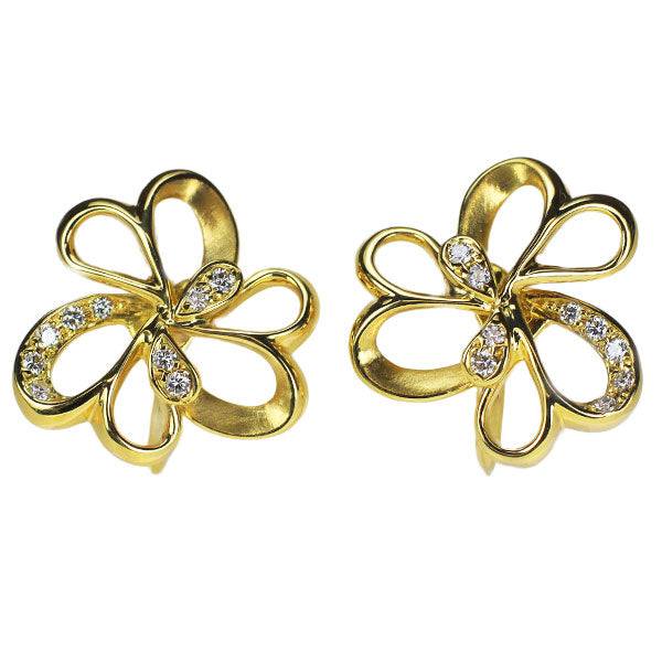 ジュネ K18YG ダイヤモンド イヤリング 0.18ct フラワー