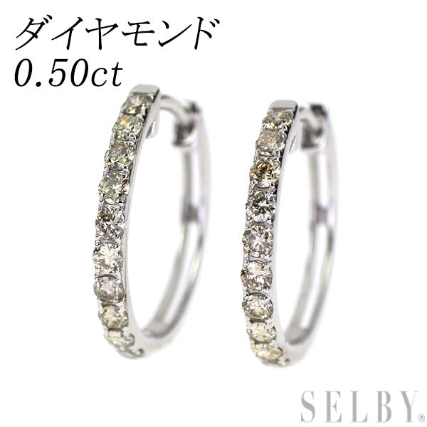 K18WG ダイヤモンド ピアス 0.50ct フープ