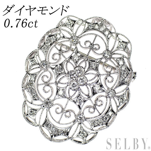K18WG ダイヤモンド ブローチ兼ペンダントトップ 0.76ct  アンティークレース