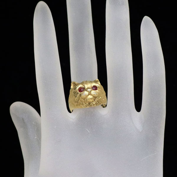 K18YG ルビー ダイヤモンド リング 0.57ct D0.01ct アニマル 猫