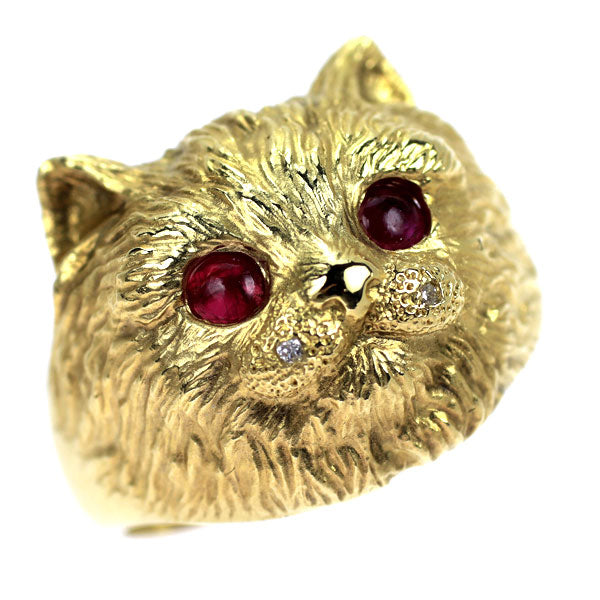 K18YG ルビー ダイヤモンド リング 0.57ct D0.01ct アニマル 猫