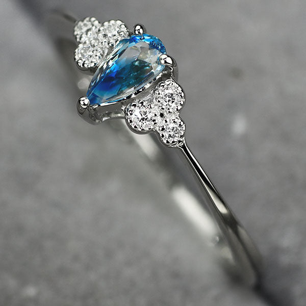 新品 希少 Pt950 ジンバブエ産バイカラー ユークレース ダイヤモンド リング 0.228ct D0.04ct レアストーン【エスコレ】