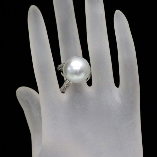 Pt900 白蝶 真珠 ダイヤモンド リング 径約16.8mm D1.48ct