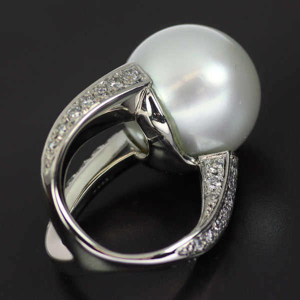 Pt900 白蝶 真珠 ダイヤモンド リング 径約16.8mm D1.48ct