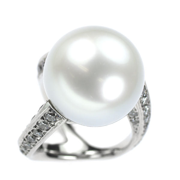 Pt900 白蝶 真珠 ダイヤモンド リング 径約16.8mm D1.48ct