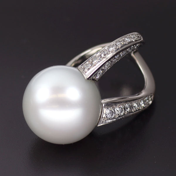 Pt900 白蝶 真珠 ダイヤモンド リング 径約16.8mm D1.48ct