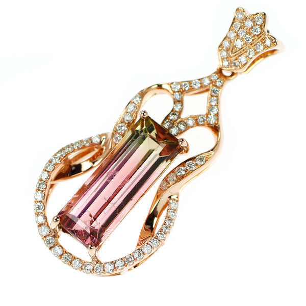K18PG パーティカラード トルマリン ダイヤモンド ペンダントトップ 3.350ct D0.354ct