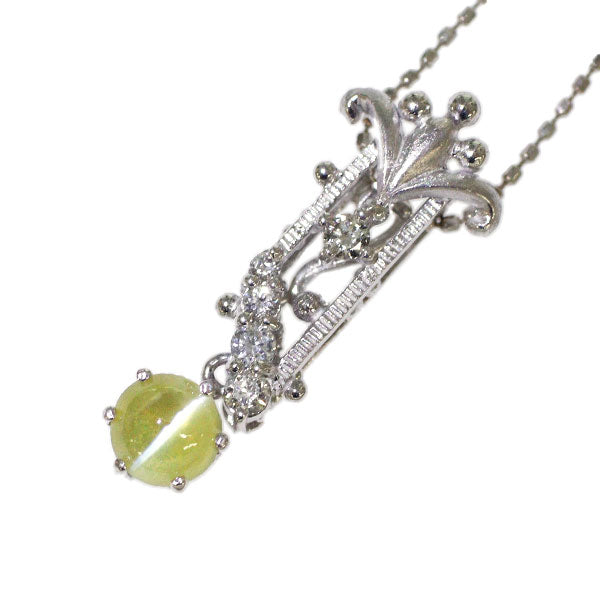 名執左結里 K18WG クリソベリルキャッツアイ ダイヤモンド ペンダントネックレス 0.67ct D0.14ct TBD0.03ct