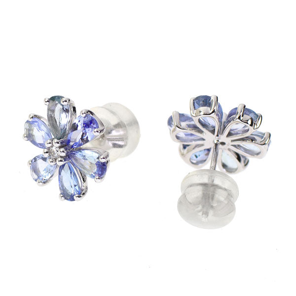 K18WG タンザナイト ダイヤモンド ピアス 2.30ct D0.02ct フラワー