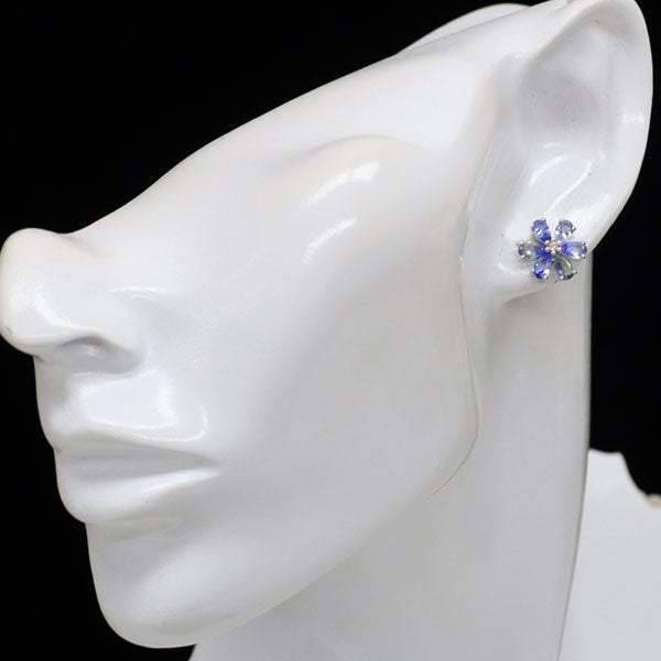 K18WG タンザナイト ダイヤモンド ピアス 2.30ct D0.02ct フラワー