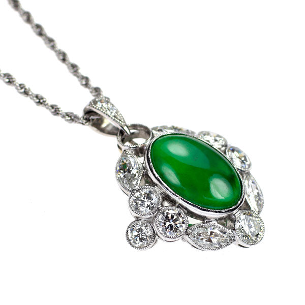 Pt900/ K18WG 翡翠 ダイヤモンド ペンダントネックレス D2.264ct
