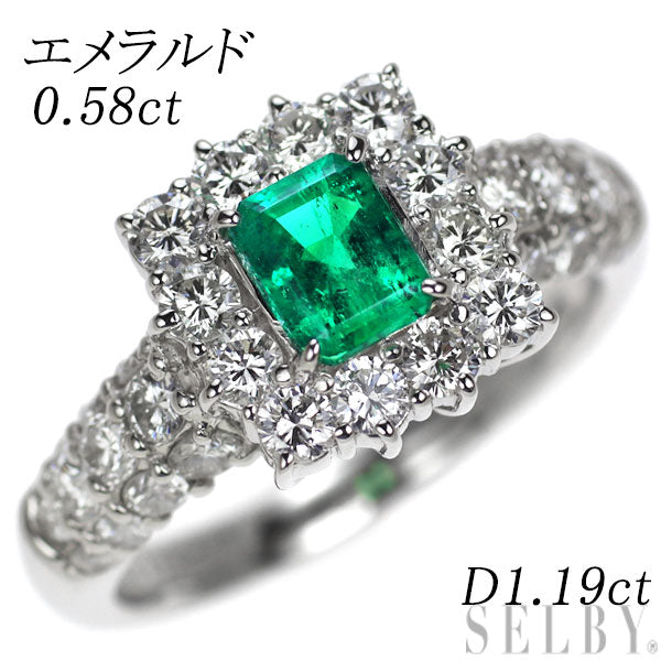 Pt900 エメラルド ダイヤモンド リング 0.58ct D1.19ct