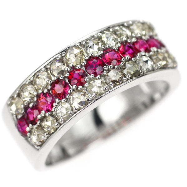 K18WG ルビー ローズカットダイヤモンド リング 0.59ct D0.88ct