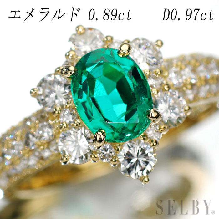 K18YG エメラルド ダイヤモンド リング 0.89ct D0.97ct