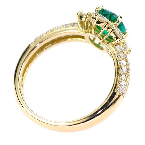 K18YG エメラルド ダイヤモンド リング 0.89ct D0.97ct