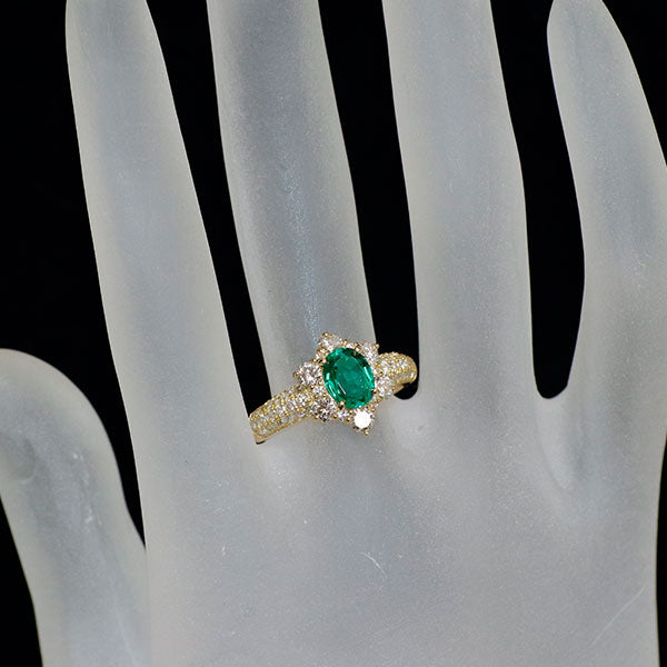 K18YG エメラルド ダイヤモンド リング 0.89ct D0.97ct
