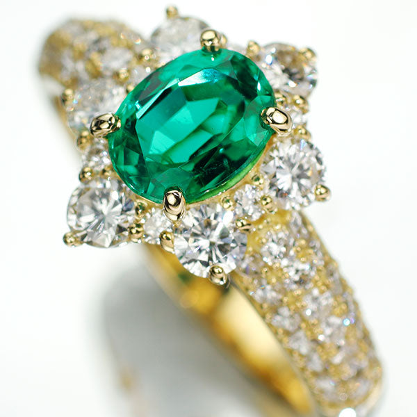 K18YG エメラルド ダイヤモンド リング 0.89ct D0.97ct