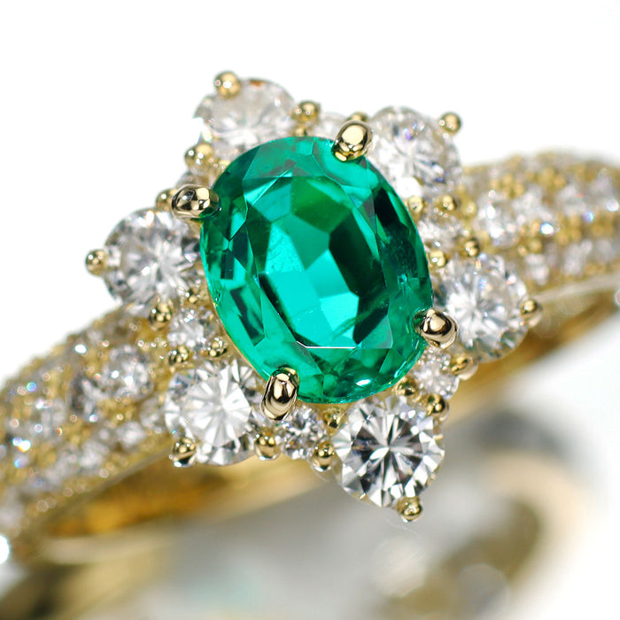 K18YG エメラルド ダイヤモンド リング 0.89ct D0.97ct