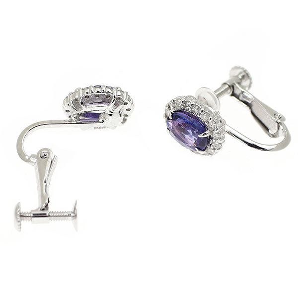 K18WG/K14WG バイオレットサファイア ダイヤモンド イヤリング 1.35ct D0.28ct