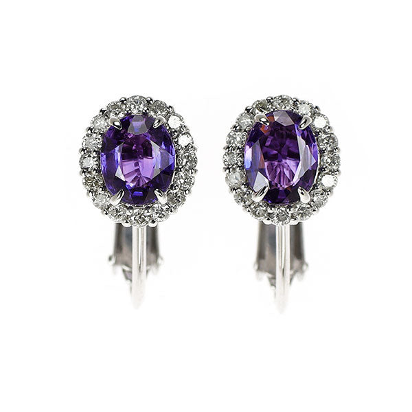 K18WG/K14WG バイオレットサファイア ダイヤモンド イヤリング 1.35ct D0.28ct