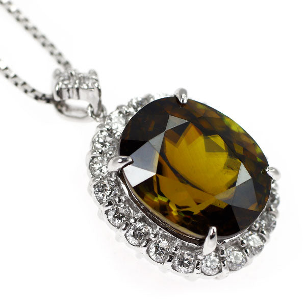 Pt スフェーン ダイヤモンド ペンダントネックレス 13.60ct D0.90ct