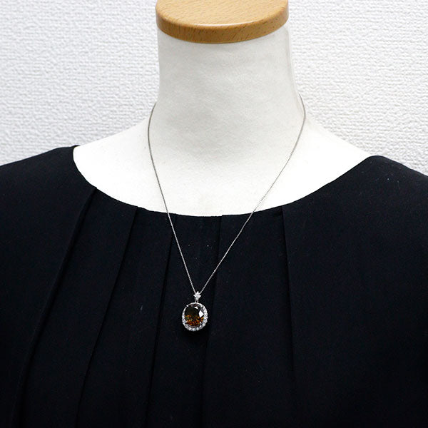 Pt スフェーン ダイヤモンド ペンダントネックレス 13.60ct D0.90ct