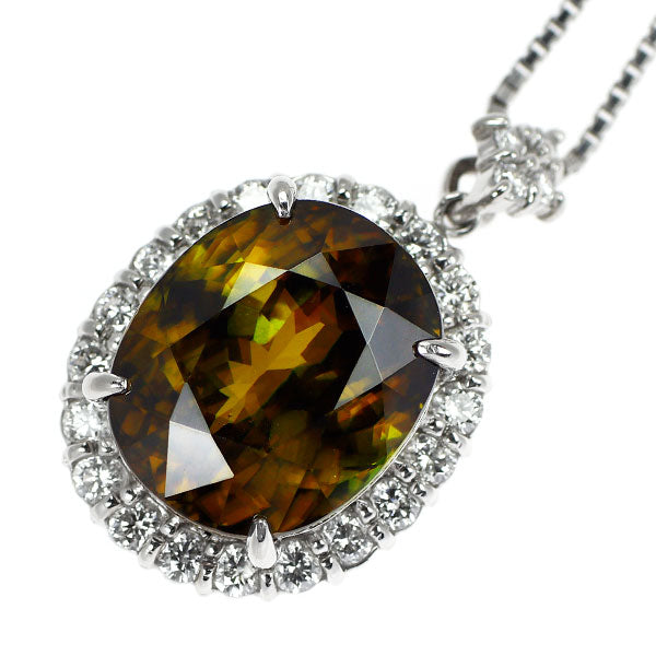 Pt スフェーン ダイヤモンド ペンダントネックレス 13.60ct D0.90ct