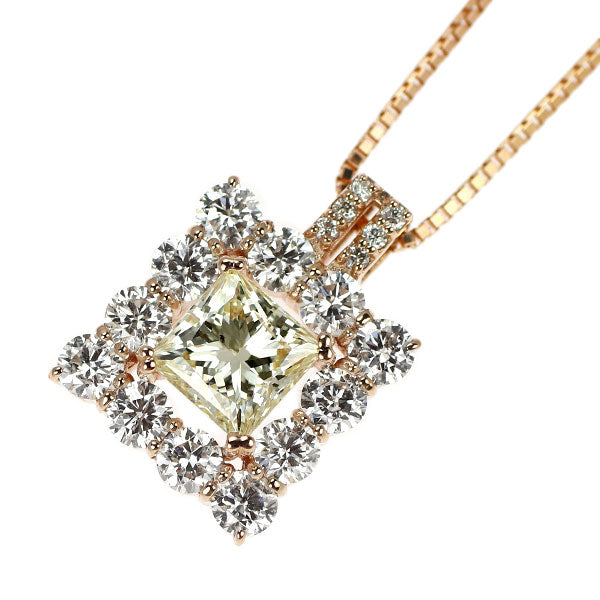 K18PG プリンセスカット ダイヤモンド ペンダントネックレス 0.808ct D0.95ct