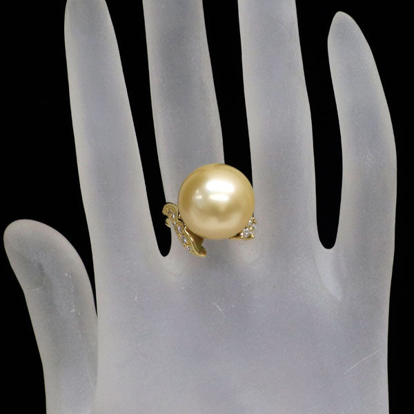 K18YG 白蝶 真珠 ダイヤモンド リング 径約15.5mm D0.32ct