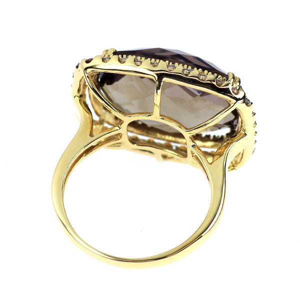 K18YG スモーキークオーツ ダイヤモンド リング 13.13ct D0.82ct