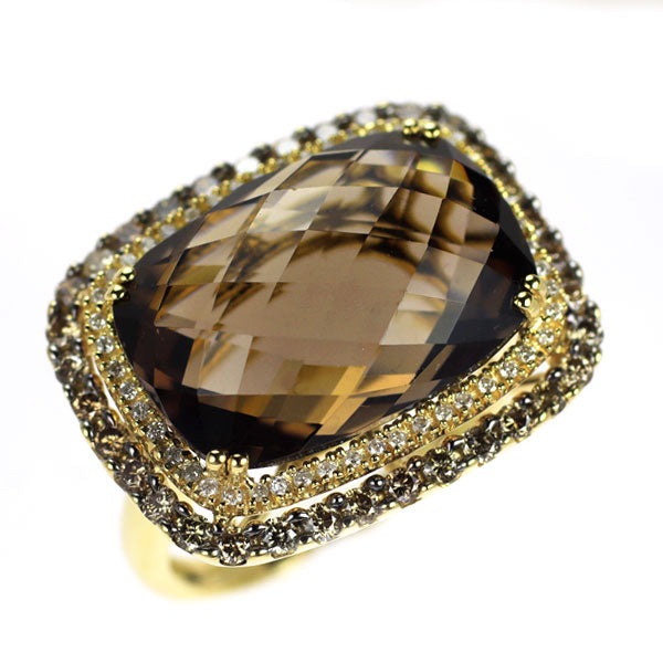 K18YG スモーキークオーツ ダイヤモンド リング 13.13ct D0.82ct