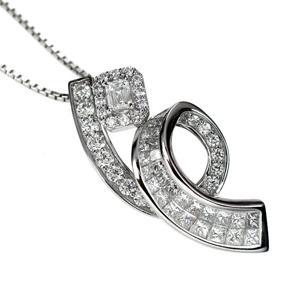 Pt950/ Pt850 クリスカット/プリンセスカット/ラウンドブリリアントカット ダイヤモンド ペンダントネックレス 1.80ct