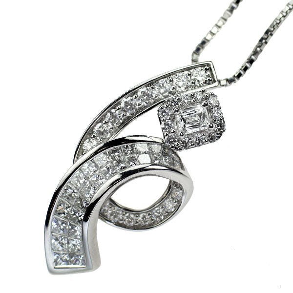 Pt950/ Pt850 クリスカット/プリンセスカット/ラウンドブリリアントカット ダイヤモンド ペンダントネックレス 1.80ct