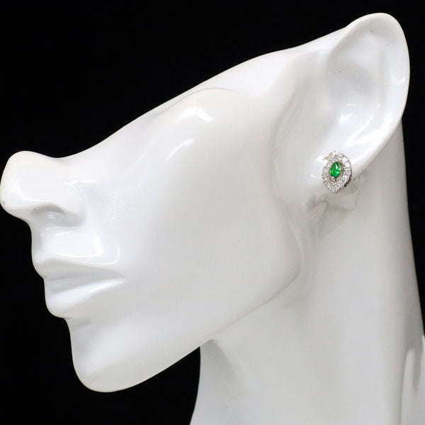 Pt900 マーキスシェイプ グリーンガーネット ダイヤモンド ピアス 0.445ct D0.774ct