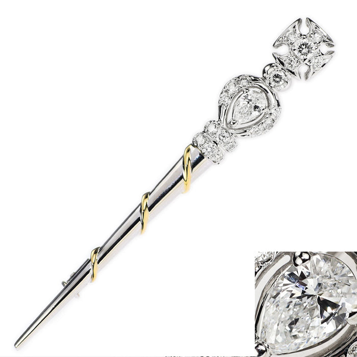 ロイヤルアッシャー Pt900/K18 ダイヤモンド ブローチ 0.257ct D VS1 D0.47ct ナインシェイプスコレクション セプター
