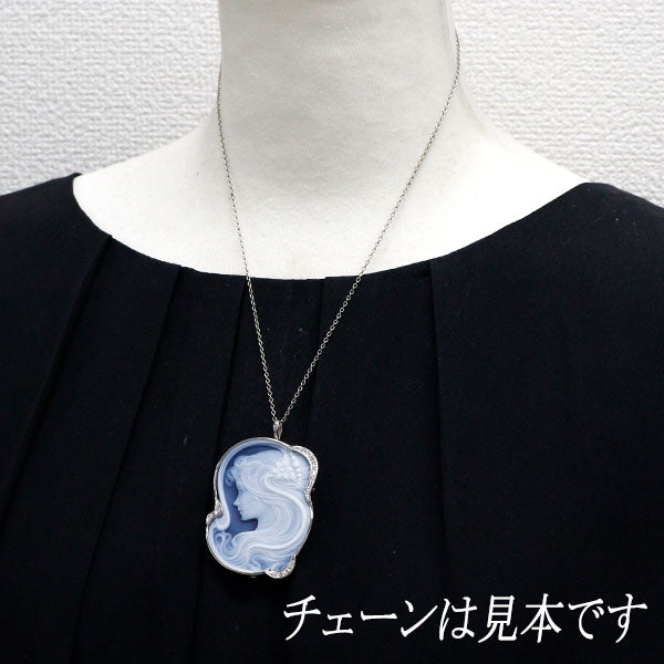 K18WG ストーンカメオ ダイヤモンド ブローチ D0.18ct K.P.MILLS